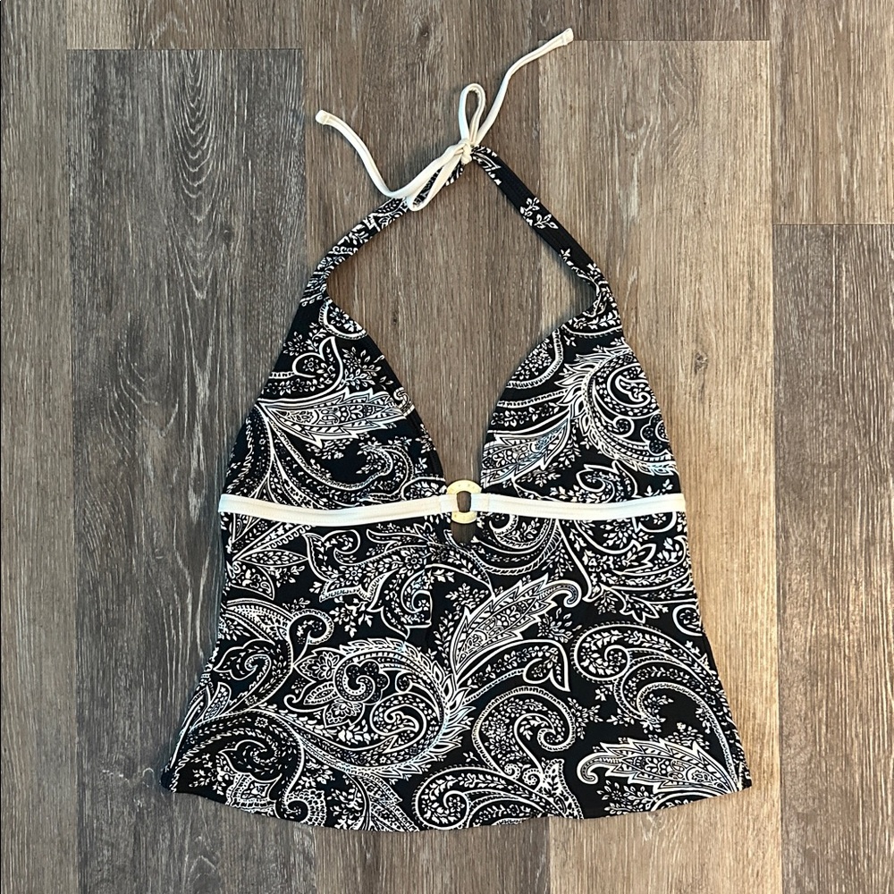Ralph Lauren Black and White Paisley Swimsuit Top